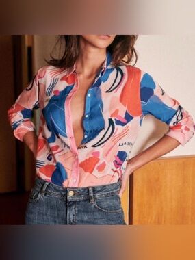 Sézane Silk-blend Button-Up Shirt Chemise Pierro